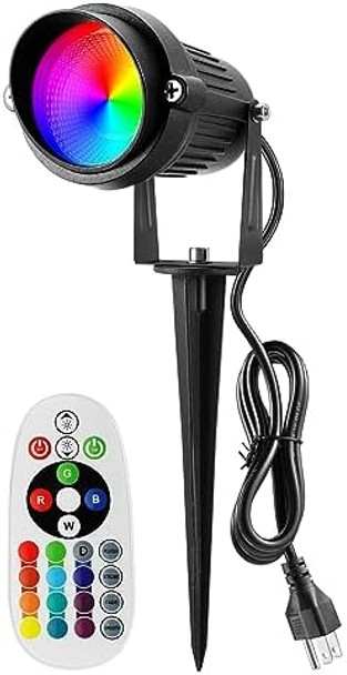 Junview Spotlights - Color Changing Outdoor Led Landscape Lights With Remote Control - 12W Rgb Waterproof (1Pack)