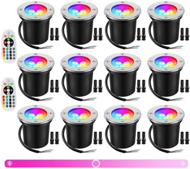 Junview Low Voltage Landscape Lights 10W Rgbw Warm White Led Well Landscape Lighting Ip67 Waterproof Outdoor 12V-24V Pathway Deck Ground Rgb Well Lights(12Pack With Connectors)