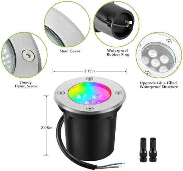 Junview Low Voltage Landscape Lights 10W Rgbw Warm White Led Well Landscape Lighting Ip67 Waterproof Outdoor 12V-24V Pathway Deck Ground Rgb Well Lights(12Pack With Connectors)