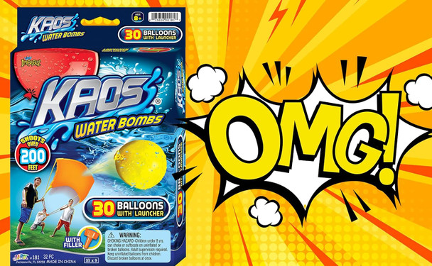 Kaos Water Balloon Launcher Slingshot W/ 30 Bulk Water Balloons & 1 Nozzle (1 Set) Long Range Water Bombs Catapult Toy For Kids And Adults. Outdoor Summer Games & Beach Toys. 181-1A