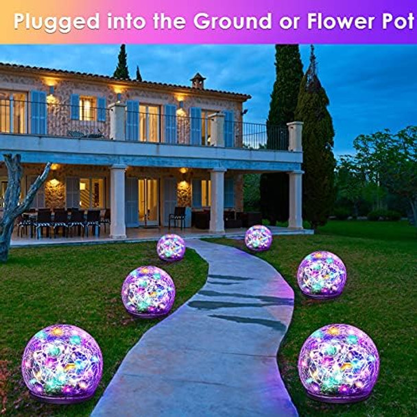 Solar Garden Lights - 2 Pack Of Multicolor Cracked Glass Solar Globe Lights And 2 Pack Of Solar Lanterns Outdoor Solar Lights Outdoor Decorative Yard Patio Pathway Decoration