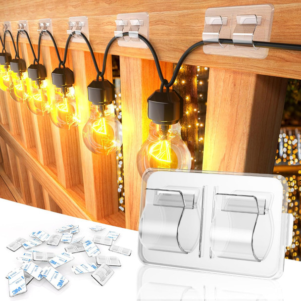 Hooks For Outdoor String Lights Clips: 25Pcs Heavy Duty Cable Clips With Waterproof Adhesive Strips For Hanging Christmas Light Hooks For Outdoor String Lights Clips: 25Pcs Heavy Duty Cable Clips With Waterproof Adhesive Strips For Hanging Christmas Light