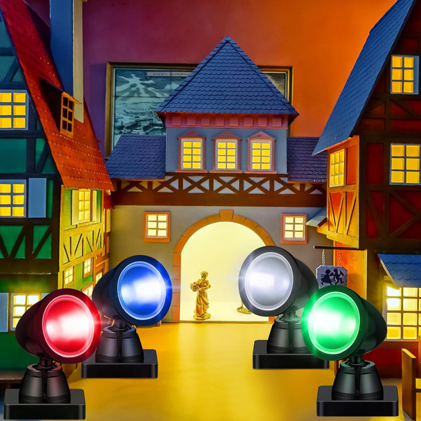 Kingdder 4 In 1 Accessories For Villages Building Light Christmas Village Collection Round Spotlights Battery Operated Led Light With Switch For Christmas Landscape(Multicolored8 Pcs)
