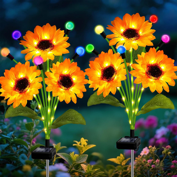 Solar Garden Lights-2 Pack Solar Sunflowers With Multicolor Changing Swaying Firefly Lights s For Mom Women Mothers Day Waterproof Firefly Sunflower Light For Outdoor Patio Yard Landscape Decor