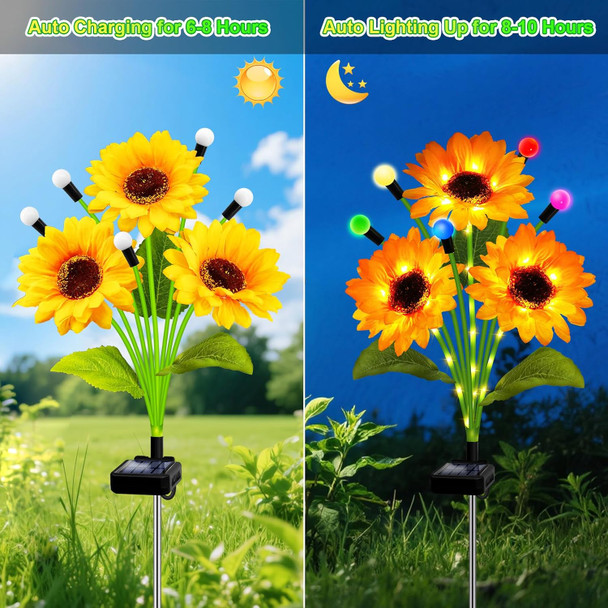 Solar Garden Lights-2 Pack Solar Sunflowers With Multicolor Changing Swaying Firefly Lights s For Mom Women Mothers Day Waterproof Firefly Sunflower Light For Outdoor Patio Yard Landscape Decor