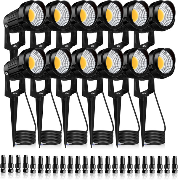 12W Led Landscape Lights Low Voltage 3000K Warm White 12V Ac/Dc Waterproof Outdoor Spotlights Ip65 Garden Pathway Lights With 12 Spike Stands For Tree Garden Yard Pathway (12 Pack)