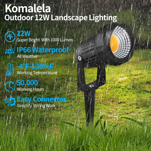 12W Led Landscape Lights Low Voltage 3000K Warm White 12V Ac/Dc Waterproof Outdoor Spotlights Ip65 Garden Pathway Lights With 12 Spike Stands For Tree Garden Yard Pathway (12 Pack)