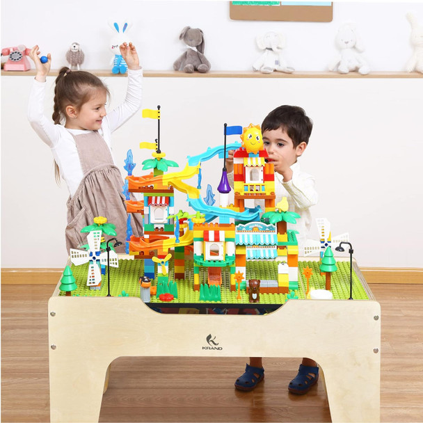 Kid'S All-In-One Activity Play Table With 290 Building Bricks And 30-Piece Wooden Train Set RailwayCarsTrack And Accessories For Toddlers Boys And Girls Children'S Toy Playset Game Desk Kid'S All-In-One Activity Play Table With 290 Building Bricks And 30-Piece Wooden Train Set RailwayCarsTrack And Accessories For Toddlers Boys And Girls Children'S Toy Playset Game Desk
