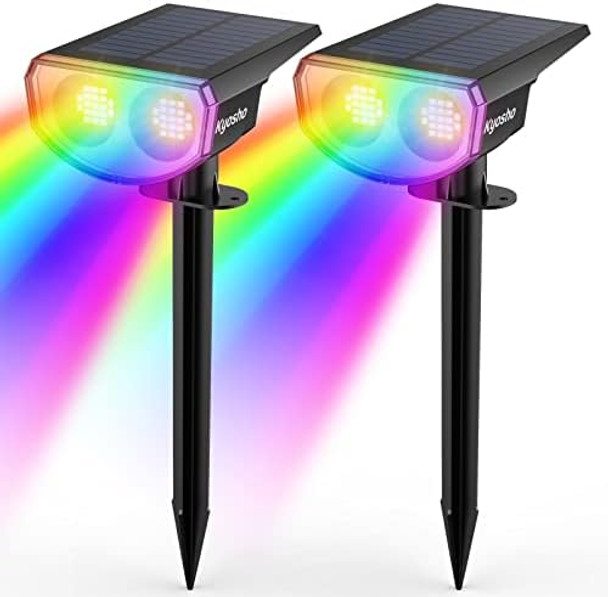 Kyosho Solar Color Spot Lights Outdoor 9 Lighting Modes Halloween Christmas Lights 38 Leds Color Changing Waterproof Rgbw Multicolor Tree Pool Solar Spotlight 2 Pack