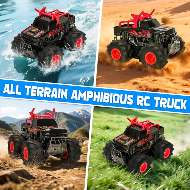Lacchoufee 1:16 Waterproof Monster Truck Toys Rc Cars 2.4Ghz Remote Control Truck For Kids Boy Ages 89101112 Years Old 4Wd All Terrain Off-Road With Led Lights Rc Boat For Boy Girl Birthday