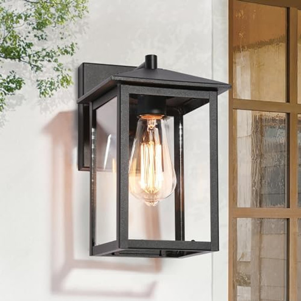 Laluz Outdoor Porch Wall Mount Lighting Anti-Rust Exterior Wall Light Fixture With Clear Glass Weather-Proof Outdoor Wall Sconce Lighting Black Outside Wall Lantern For Patio Garage Yards