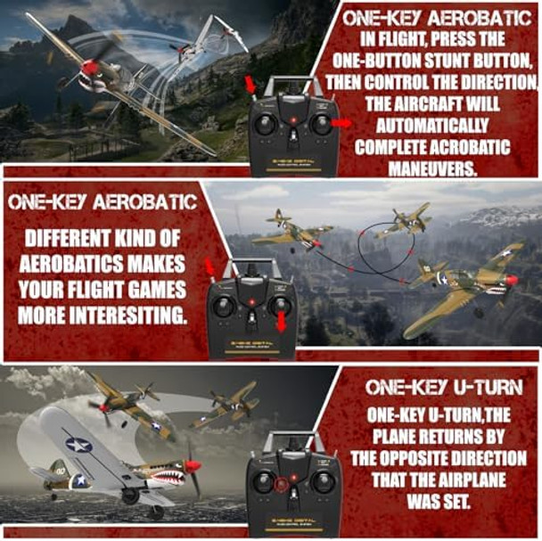 Leambe Rc Plane 4 Channel Remote Control Airplane - Ready To Fly P-40 Warhawk Rc Airplane For Beginners Adult With Xpilot Stabilization System & One Key Aerobatic