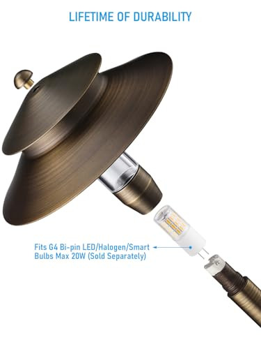 Leonlite Stratum 12V Cast Brass 2-Tier Path Light For Low Voltage Landscape Lighting On Pathway Garden Work With G4 Bulb (Not Included) Ip65 22.44'' Tall 8.27'' Shade Bronze Pack Of 4