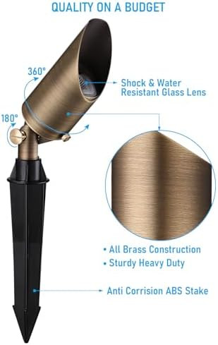 Leonlite Adjustable Solid Cast Brass Landscape Spotlights Low Voltage Landscape Light 12V Directional Uplights For Tree Work With Mr16 Bulb (Not Included) Ip65 7.17" Tall Bronze Pack Of 4