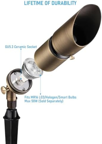Leonlite Adjustable Solid Cast Brass Landscape Spotlights Low Voltage Landscape Light 12V Directional Uplights For Tree Work With Mr16 Bulb (Not Included) Ip65 7.17" Tall Bronze Pack Of 4