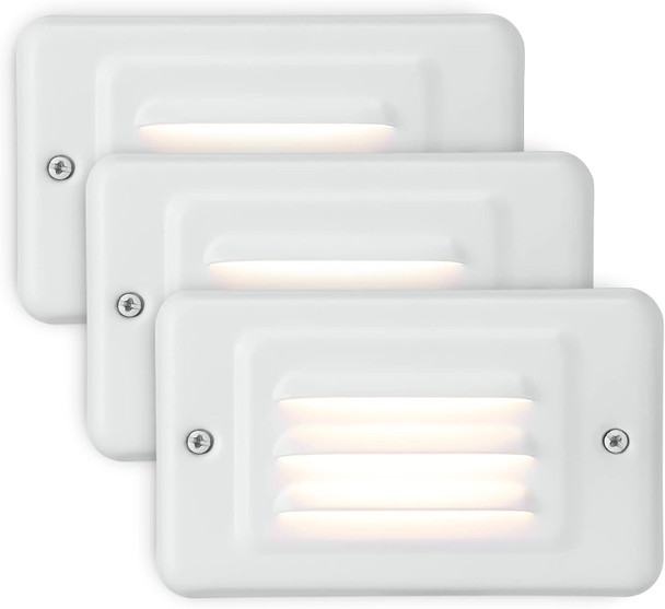 Leonlite Led Step Lights Indoor Wall Mount Stair Lighting With Louver Faceplate 120V 3000K Warm White Metal Faceplate With Bright White Non-Dimmable Etl Listed Pack Of 3