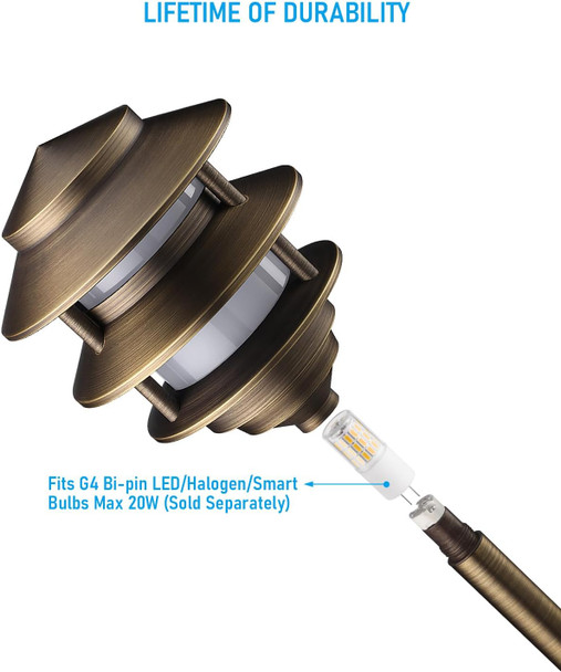 Leonlite 3-Tier 12V Cast Brass Pagoda Path Light For Low Voltage Landscape Lighting On Pathway Garden Work With G4 Bulb (Bulbs Not Included) Ip65 20.28'' Tall 5.91'' Shade Bronze Pack Of 4