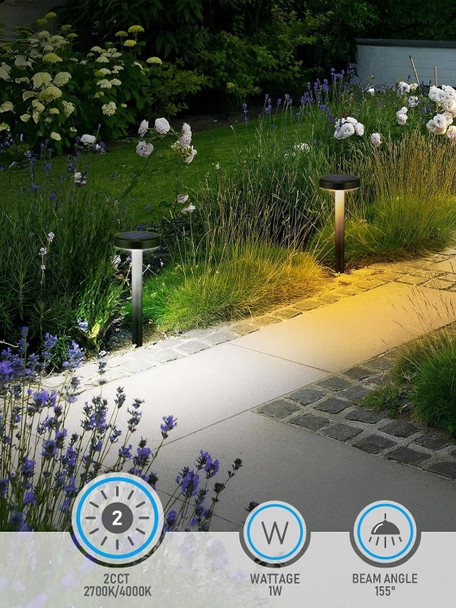 Leonlite 2Cct Solar Powered Path Lights 50/100% Dimmable Auto Dusk To Dawn Landscape Pathway Lights For Sidewalk Driveway Garden 2700K Soft White /4000K Cool White Ip65 120Lm Black Pack Of 6