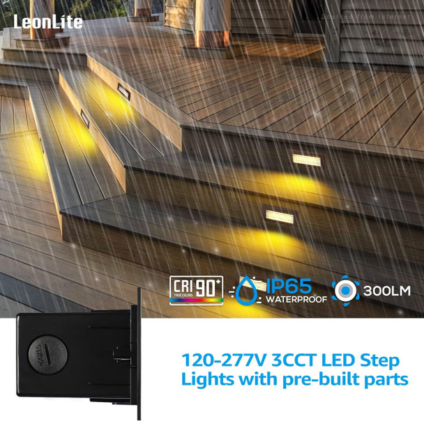Leonlite 3Cct Led Step Lights 120V-277V Dimmable 4.5W 300Lm Anti-Glare Led Deck Steps Stair Lights Outdoor 2700K/3000K/4000K Selectable Cri 90 & Etl Ip65 Waterproof Satin Nickel Pack Of 3
