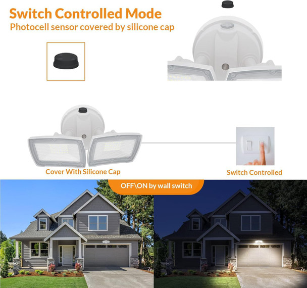 Lepower 3000Lm Dusk To Dawn Led Security Light 28W Flood Lights With Photocell 3000K Warm Light Ip65 Waterproof 2 Adjustable Heads Exterior Outdoor Security Lights For Garage Backyard(White)