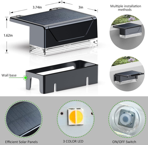 Solar Fence Lights Outdoor - 3000/4000/6000K 3 Mode Ip65 Waterproof Fence Lights Solar Powered Dusk To Dawn Solar Light For Outside Backyard/Step/Patio/Deck/Stair Railings And Wall (8 Pack)