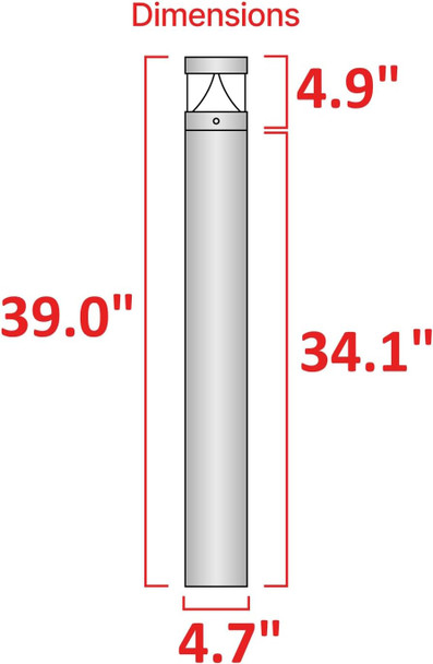Lightinglabs Led Bollard Light 39" H 4.7" Od 10W 3000K 120-277V Landscape Lighting Outdoor Pathway Light Ideal For Garden Commercial Driveway Rated Ip65