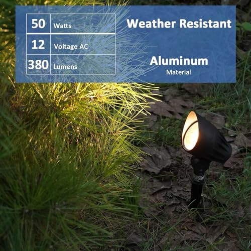 Low Voltage Landscape Spotlight 50W Halogen Floodlight 12V Metal Landscape Light 380 Lumen 3000K Warm White With Replaceable Bulb Spike Stake And Connector For Garden Yard Lawn Driveway