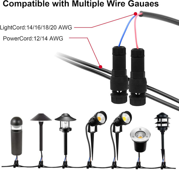 Litoexpe 24 Pcs Low Voltage Wire Connector For 12/2 14/2 Gauge Lighting Connectors Waterproof For Outdoor Low Voltage Landscape Lighting Pathway Lights
