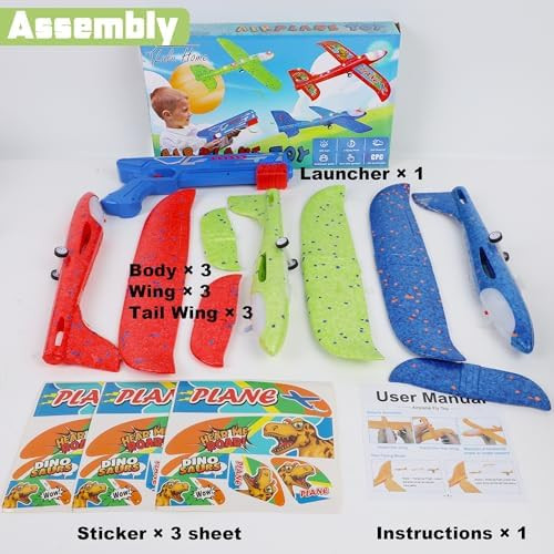 Lulu Home 3 Packs Airplane Launcher Toys 13.6" Led Foam Glider Catapult Planes With 2 Flight Modes For Boys And Girls Toy For 4 5 6 7 8 9 10 11 12 Year-Old Kids