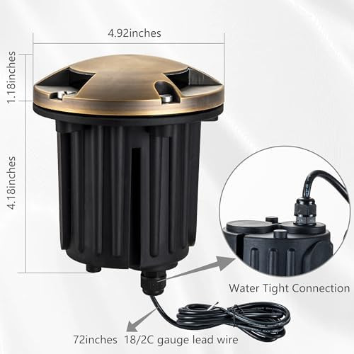 Lumstory 4-Pack Brass Well Lights Landscape Led Low Voltage Landscape Lighting 12V Outdoor In Ground Lights For Deck And Garden Pathway Driveway With Mr16 Bulb Warm White (Three-Direction Turret)
