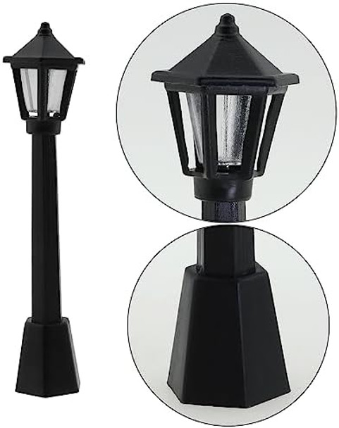 10Pcs Mini Lamppost Black Plastic Miniature Railway Train Lamp Post Lights Street Light Model