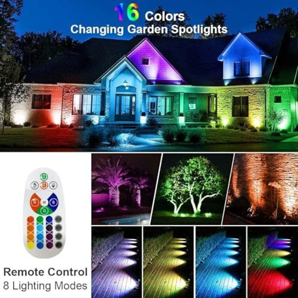 Rgb Outdoor Spotlight 10W Led Color Changing Landscape Lights Low Voltage 12V Landscape LightingRemote Control Spotlights Waterproof For Yard Garden 8 Pack