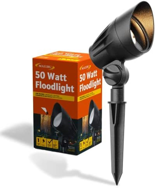 Malibu 50 Watt Floodlight Landscape Lights Outdoor Spotlight Waterproof Path Light Low Voltage Lighting With Spike Stand For Garden Yard Pathway Lawn Driveway Outdoor Lighting 8301-9601-01