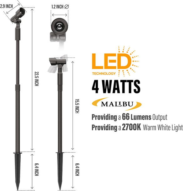 Malibu Low Voltage Led Telescoping Spotlight Wall Light Outdoor Spotlight Waterproof Lighting For Driveway Yard Lawn Flood Garden Outdoor Lighting 8406-2606-01