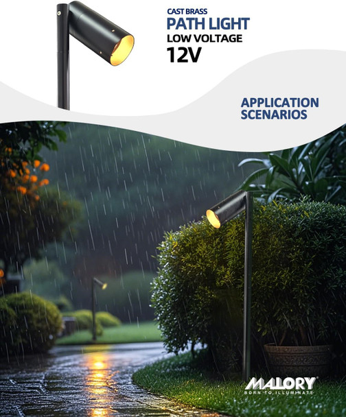 Malory 5W Low Voltage Path Lights Black(21.87''H) Brass 12V Led Landscape Pathway LightsWaterproof Outdoor Light With Mr16 Bulb For GardenWalkwayDrivewayPatio Or Yard (1-Pack With Mr16 Bulb)