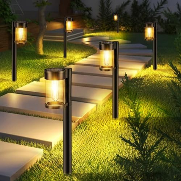 Solar Pathway Lights Outdoor 10 Pack Metal & Glass Solar Lights Outdoor Waterproof Landscape Path Lights For Outside Yard Lawn Walkway Driveway Garden Decor