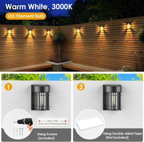 8 Pack Solar Fence Lights Deck Lights Solar Outdoor Lights Waterproof Patio Decor For Outside Yard Porch Driveway 3000K