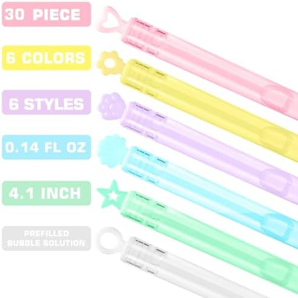 30 Pack Mini Bubble Wands(6 Style 6 Colors) Bulk Bubble Party Favors Goody Bags For Kid Great Summer Outdoor Indoor Toys s For Boy Girl Valentine Christmas Party Supplies