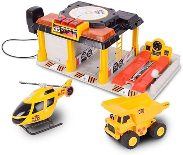 Mini Dig Vehicle Motorized Playset Construction Site Garage With Front Loader And Helicopter Mini Dig Vehicle Motorized Playset Construction Site Garage With Front Loader And Helicopter