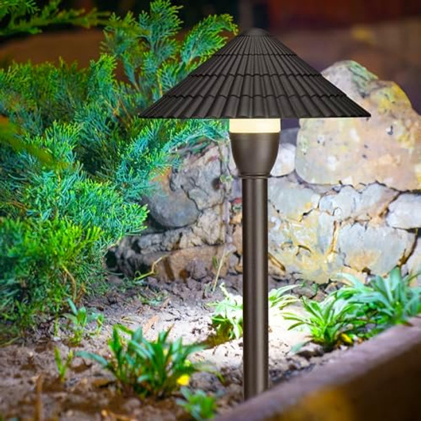 Maxxima Led Low-Voltage Landscape Light Fixture Garden Pathway Outdoor Lights 150 Lumens 3000K Warm White Hardwired Light For Yard 3W 12-24V Ac/Dc Weather Resistant Textured Hat Brown 2-Pack