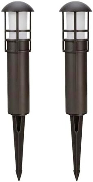 Maxxima Led Low-Voltage Landscape Light Fixture Garden Pathway Outdoor Lights 140 Lumens 3000K Warm White Hardwired Bollard Light For Yard 3W 12-24V Ac/Dc Weather Resistant Brown 2-Pack