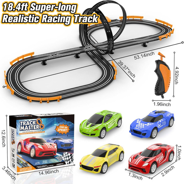 Slot-Car-Race-Track-Sets For Boys Kids Battery Or Electric Race Car Track With 4 High-Speed Slot Cars Dual Racing Game 2 Hand Controllers Circular Overpass Track Toys s For 6-8 8-12 Boys Girls