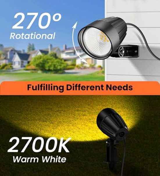 Meikee 7W Low Voltage Landscape Lighting With Connectors 2700K Warm White Landscape Lighting Ip66 Waterproof Outdoor Spotlights For Garden Driveway Yard Lawn(1 Pack)
