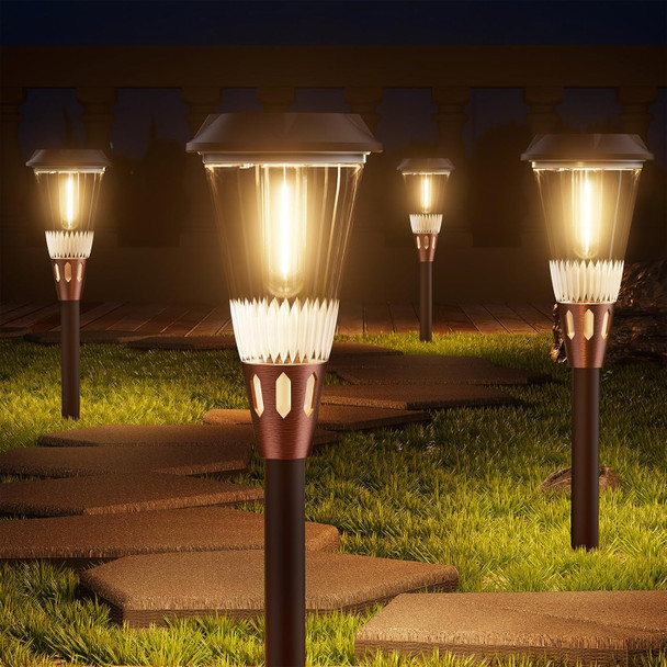 8 Pack Bright Solar Lights Outdoor2-In-1 Warm&Cold LightIp65 Waterproof 3000K/6500K Solar Pathway Lights OutsideSolar Powered Landscape Lighting For Yard Patio Walkway Driveway Lawn