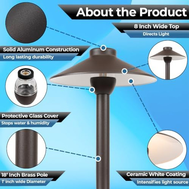 Led Pathway 128 Landscape Light 12V Solid Aluminum Low Voltage Led Light G4 3.5W 2700K Bulb Outdoor Mushroom Security Garden Patio Deck Pool Area Light Beautiful Bright Long Lasting