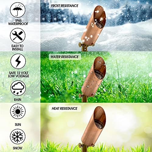 Copper Spot Lights Outdoor 109 – 12V Low Voltage Landscape Lights Heavy Duty Outdoor Landscape Lighting For Home Garden Lighting Uplights With Ground Stake And 7W Mr16 Led Bulb (1 Pack)