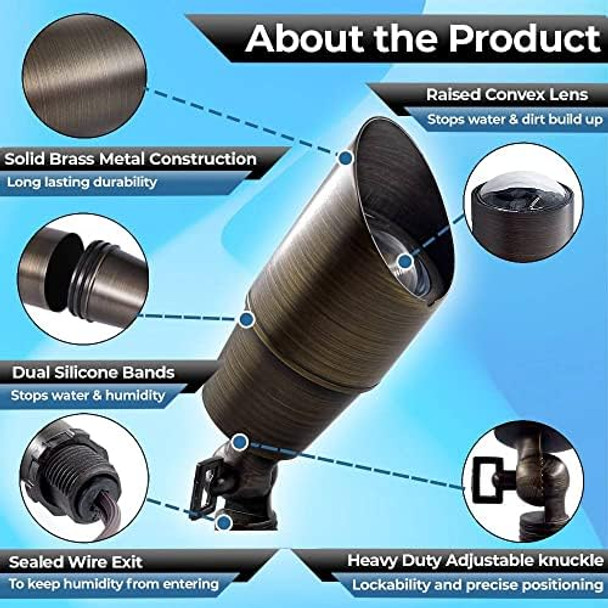 Led Spot Lights Outdoor Landscape Lighting 107 - Solid Brass Spotlight Led Yard Lights Security Landscape For Beautiful Bright Long Lasting Home Garden Patio Pool Area Deck Lighting (No Bulb)