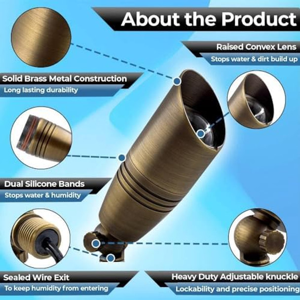 Led Spot Lights Outdoor 105 Low Voltage Landscape Lights - Brass Metal Wall Security Lighting Led Yard For Beautiful Bright Long Lasting Home Garden Patio Lighting (Without Bulb) (1)