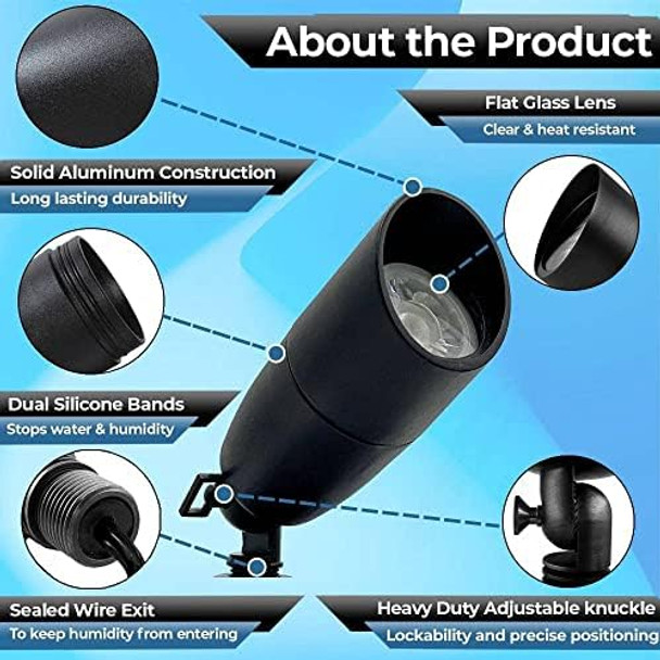 Led Spot Lights Outdoor 7W Led Landscape Light 111 - Solid Aluminum Metal Wall Light Security Lighting Led Yard Lights For Bright Long Lasting Home Garden Patio Pool Area Lighting Led Bulbs (6 Pack)