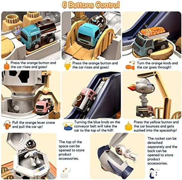 Mostop Kids Race Track Game Car Adventure Toy For 3 4 5 6 7 Years Old Boys Girls Spaceship Puzzle Rail Track City Rescue Playset Magnet Toy Educational Learning Toddler Race Track With 3 Mini Cars